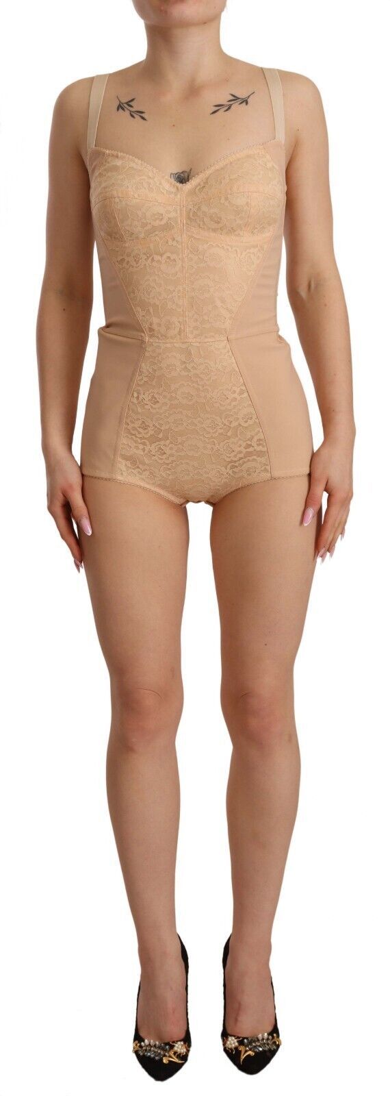 Body de lingerie Dolce & Gabbana de nylon bege com renda floral