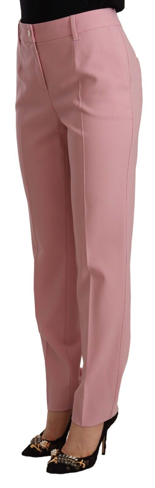 Dolce & Gabbana Pantaloni a vita alta in lana rosa elasticizzata