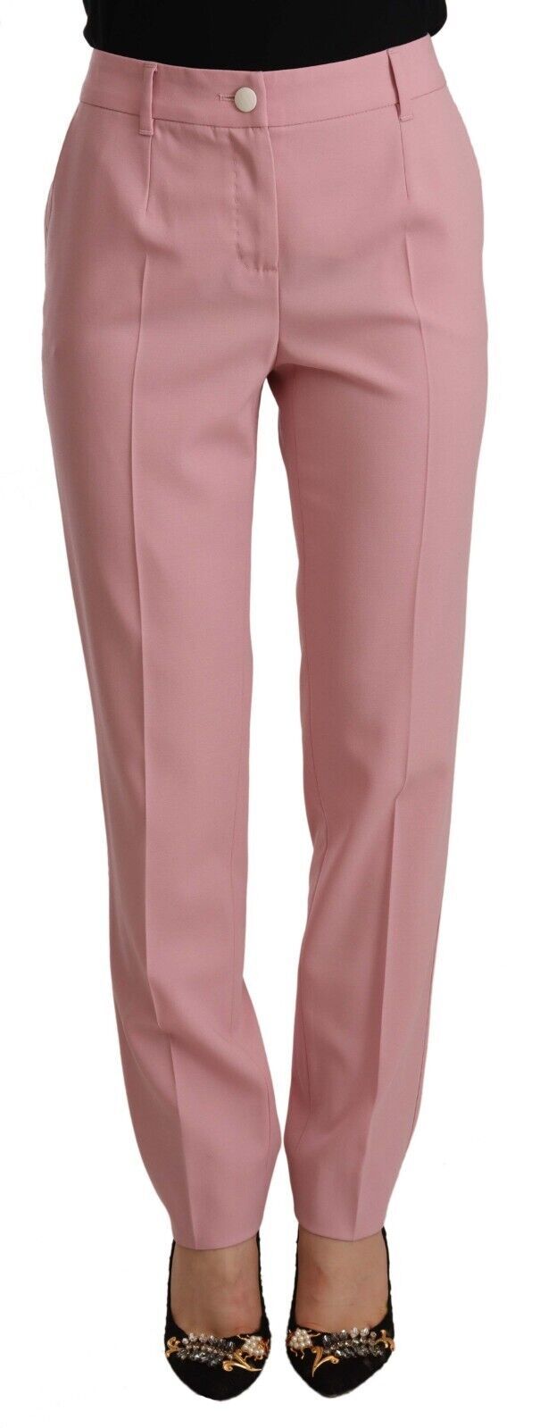 Dolce & Gabbana Pantaloni a vita alta in lana rosa elasticizzata