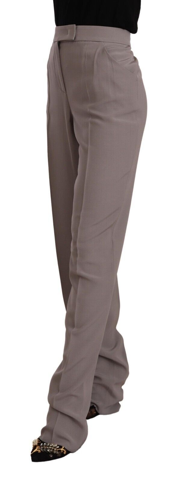 Pantalones largos Armani marrones de seda, talle alto y corte tapered