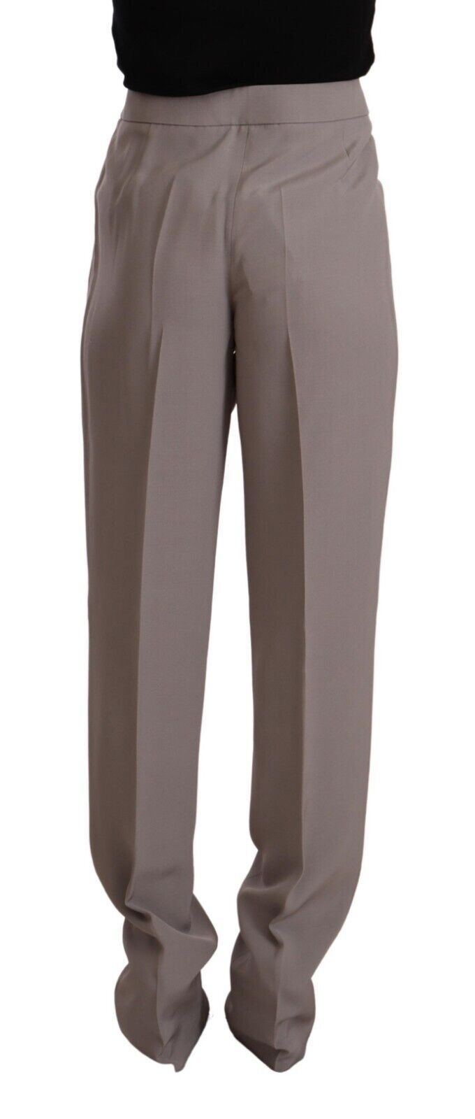 Pantalones largos Armani marrones de seda, talle alto y corte tapered