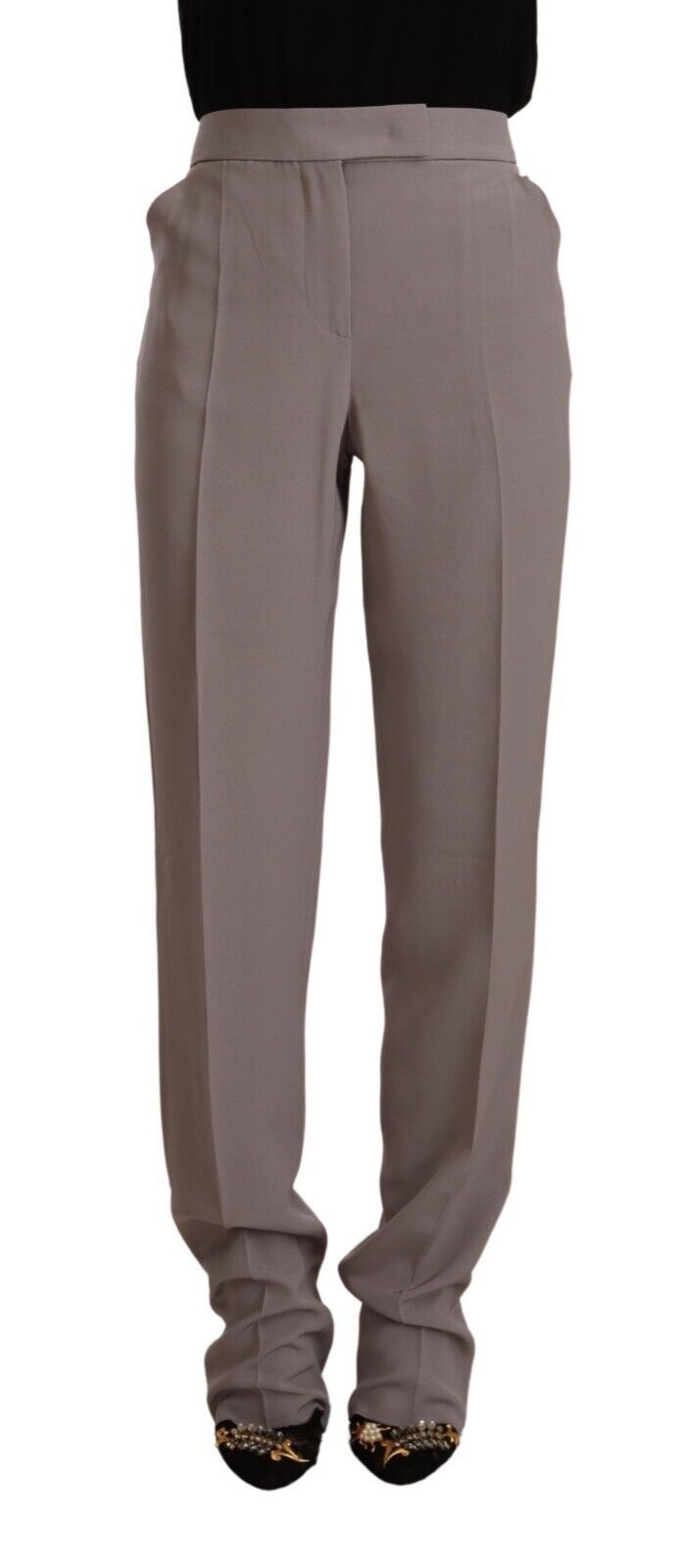 Pantalones largos Armani marrones de seda, talle alto y corte tapered