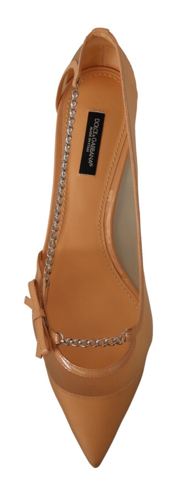 Escarpins à talons en maille couleur pêche, chaînes en cuir Dolce & Gabbana