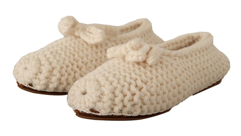 Dolce & Gabbana Ballerine slip-on bianche in maglia di lana