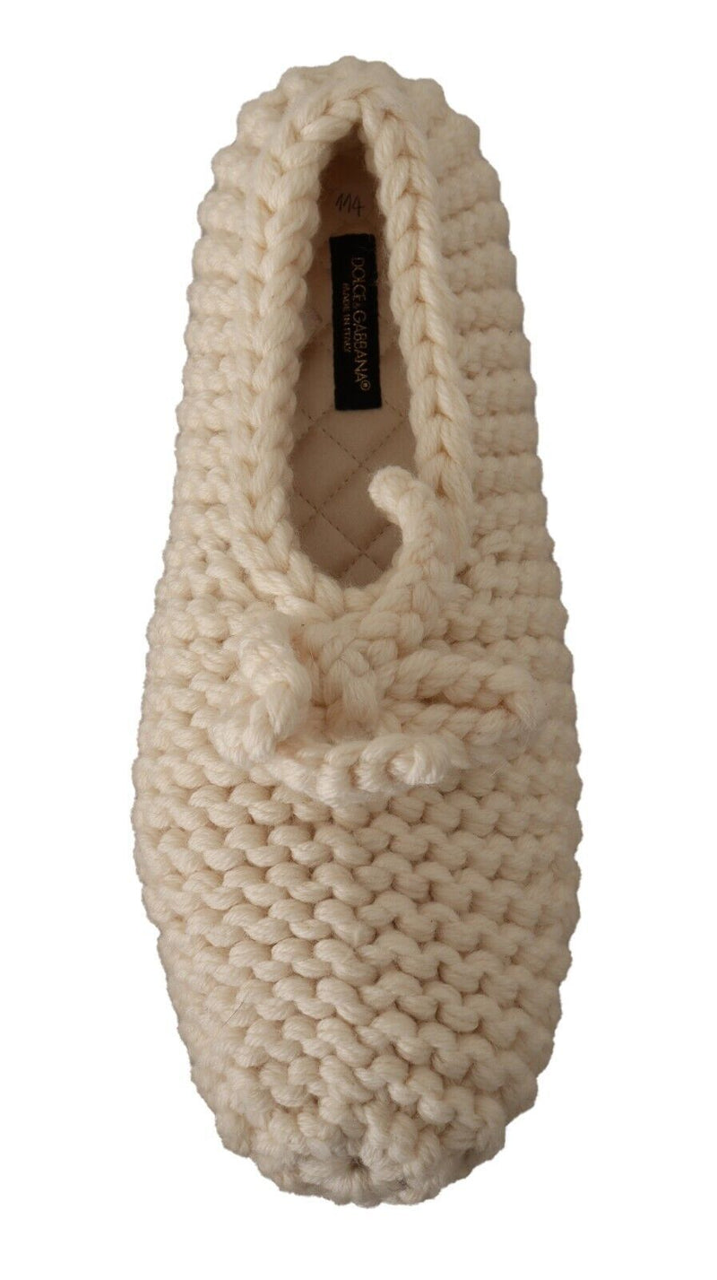 Dolce & Gabbana Ballerine slip-on bianche in maglia di lana