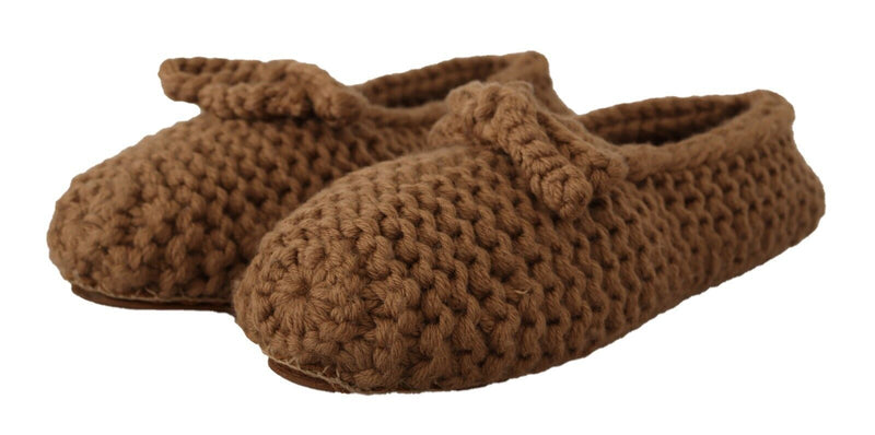 Ballerines plates en maille de laine marron, à enfiler Dolce & Gabbana