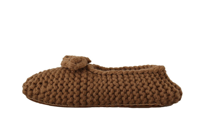Ballerines plates en maille de laine marron, à enfiler Dolce & Gabbana