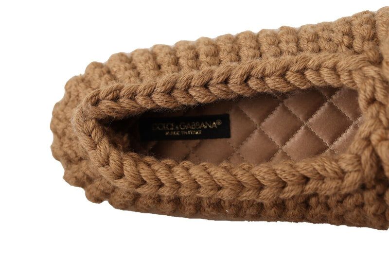 Ballerines plates en maille de laine marron, à enfiler Dolce & Gabbana