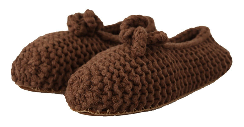 Ballerines plates en maille de laine marron, à enfiler Dolce & Gabbana