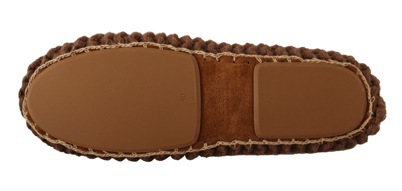 Ballerines plates en maille de laine marron, à enfiler Dolce & Gabbana