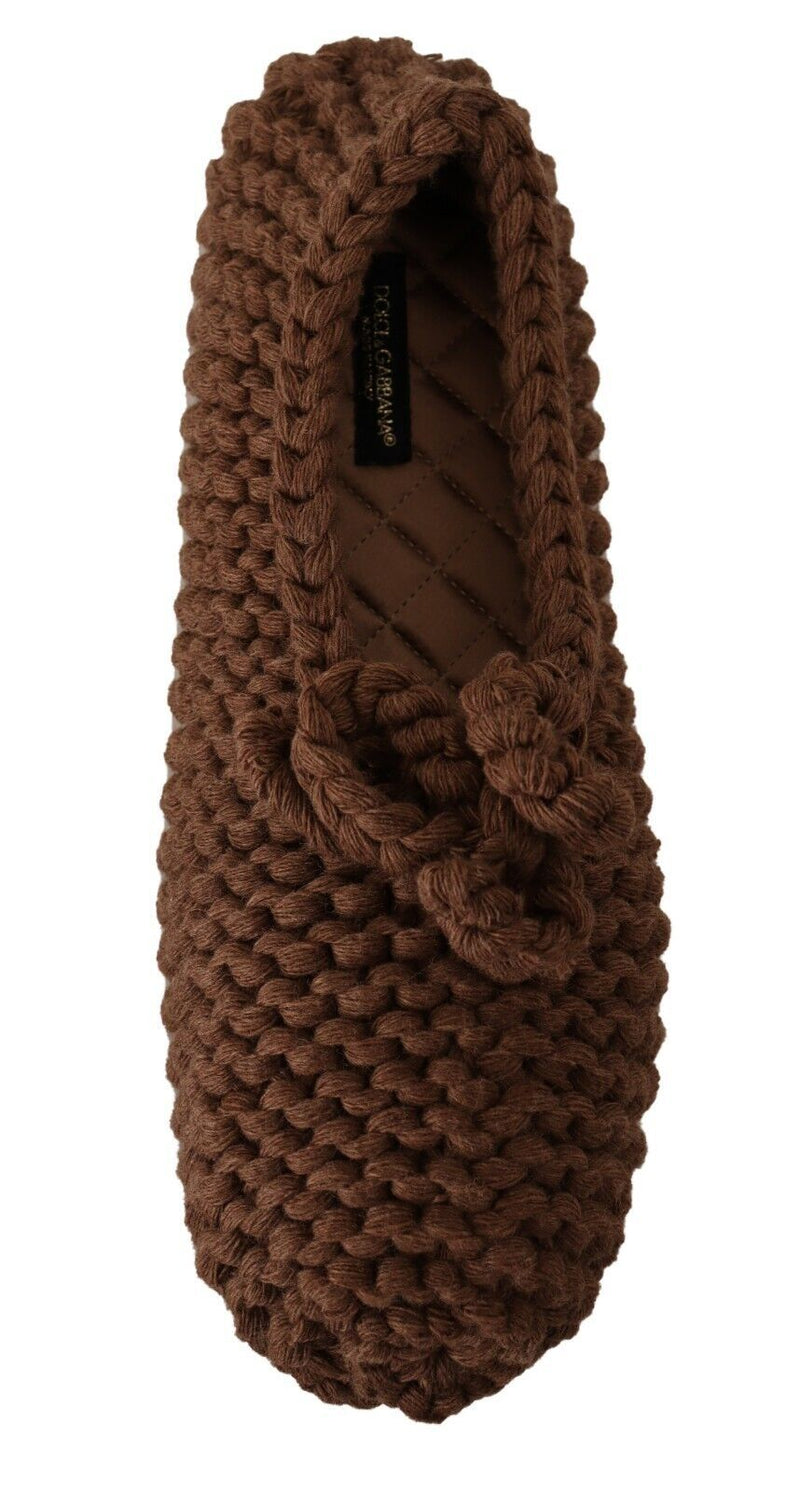 Ballerines plates en maille de laine marron, à enfiler Dolce & Gabbana