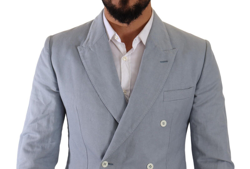 Chaqueta americana de corte entallado de algodón y lino azul de Dolce & Gabbana