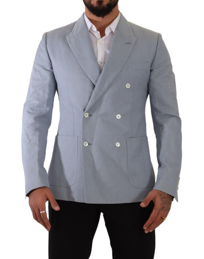 Chaqueta americana de corte entallado de algodón y lino azul de Dolce & Gabbana