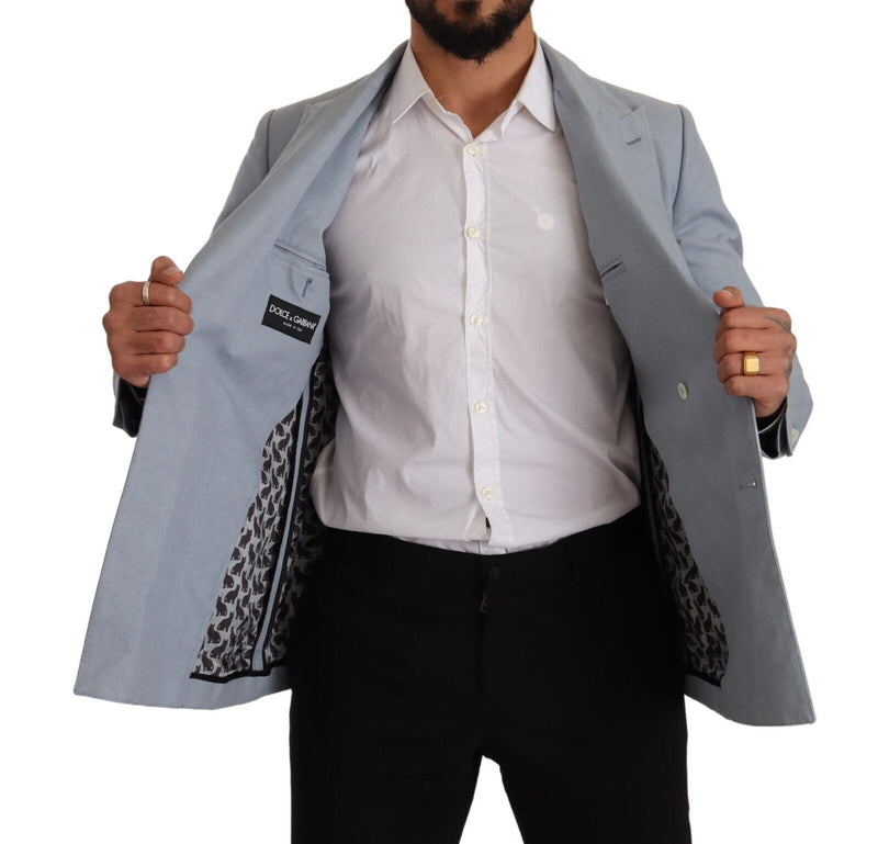 Chaqueta americana de corte entallado de algodón y lino azul de Dolce & Gabbana