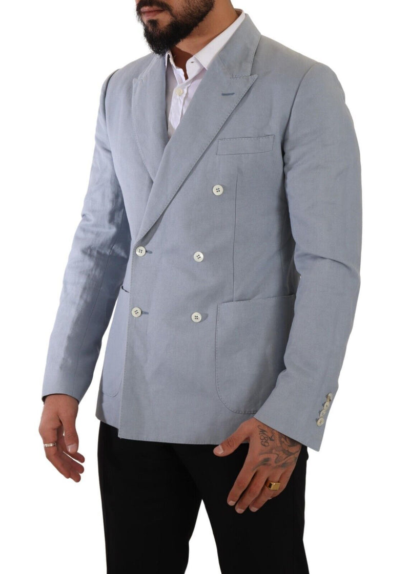 Chaqueta americana de corte entallado de algodón y lino azul de Dolce & Gabbana