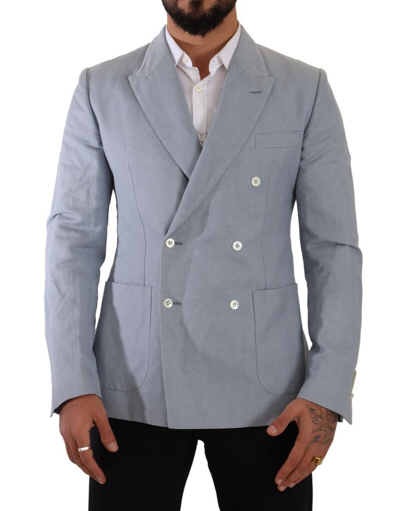 Chaqueta americana de corte entallado de algodón y lino azul de Dolce & Gabbana