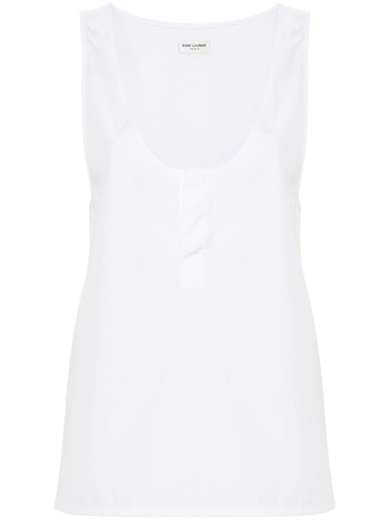 Saint Laurent semi-sheer Henley Tank Top | Urbalenti™ NYC