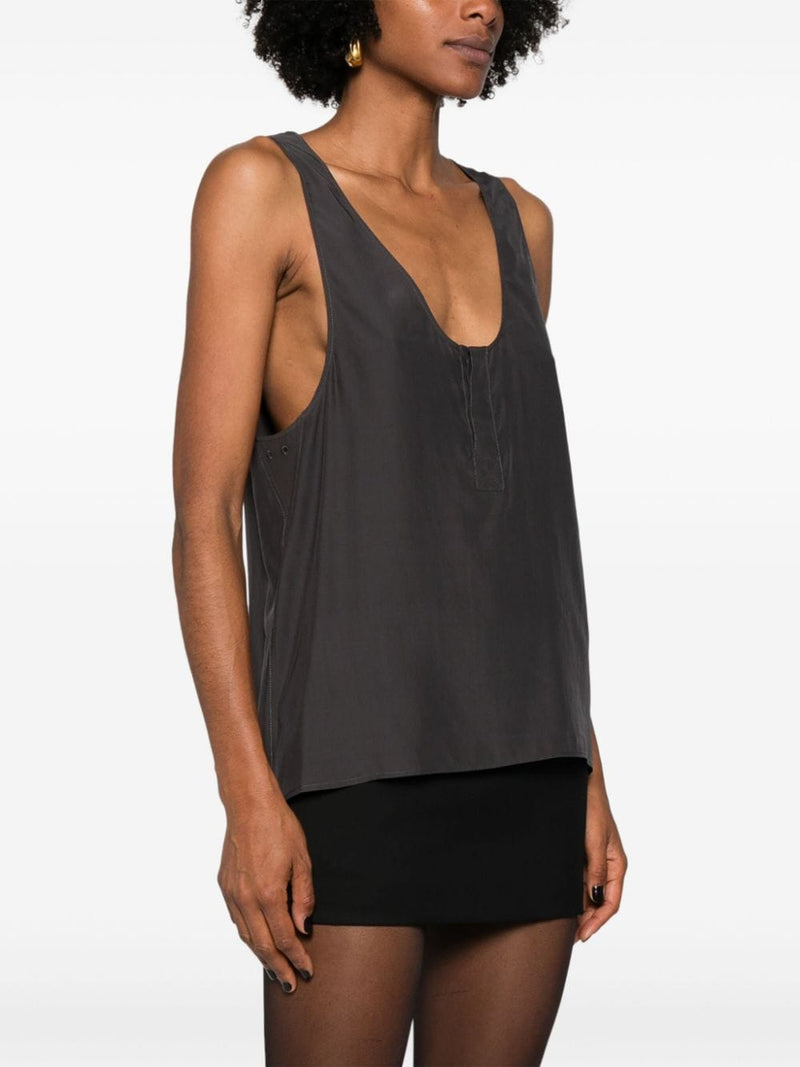 Saint Laurent Henley-neck silk tank top | Urbalenti™ NYC