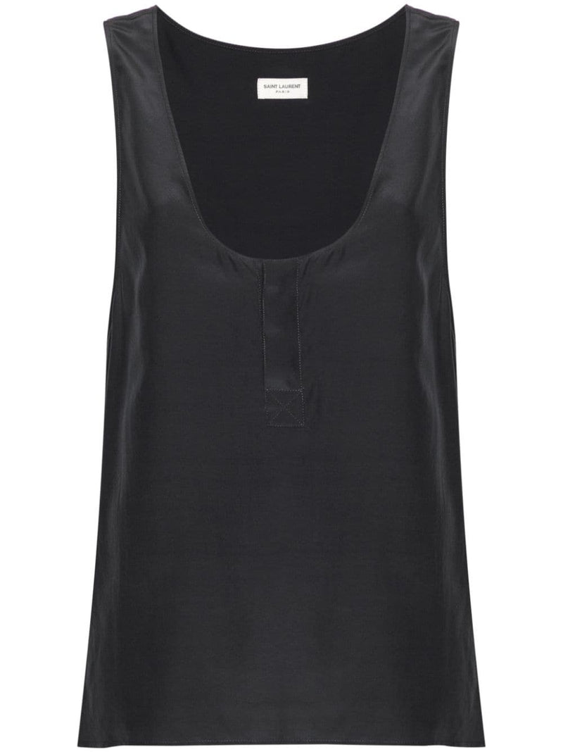 Saint Laurent Henley-neck silk tank top | Urbalenti™ NYC