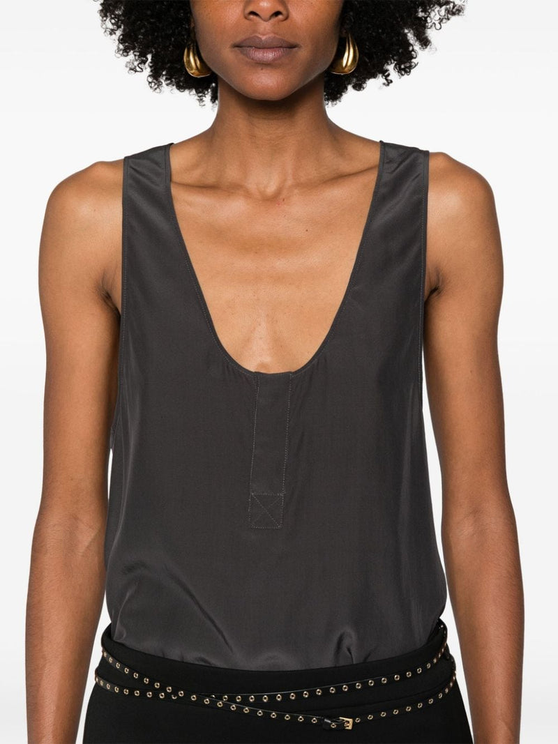 Saint Laurent Henley-neck silk tank top | Urbalenti™ NYC