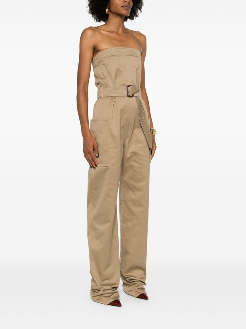 Saint Laurent strapless belted cotton jumpsuit | Urbalenti... | Urbalenti™ NYC