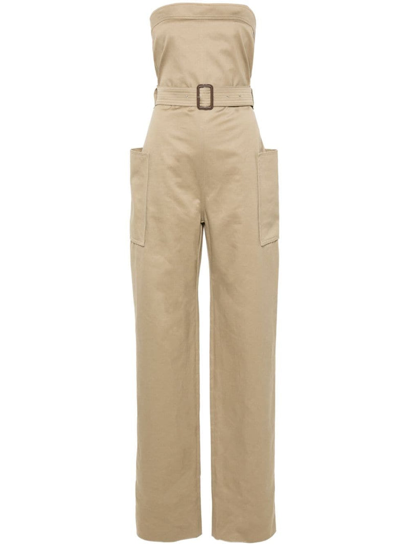 Saint Laurent strapless belted cotton jumpsuit | Urbalenti... | Urbalenti™ NYC