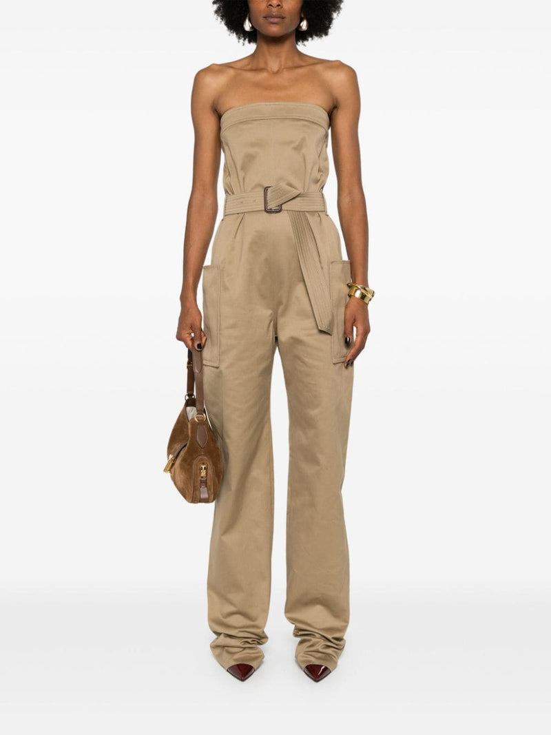 Saint Laurent strapless belted cotton jumpsuit | Urbalenti... | Urbalenti™ NYC