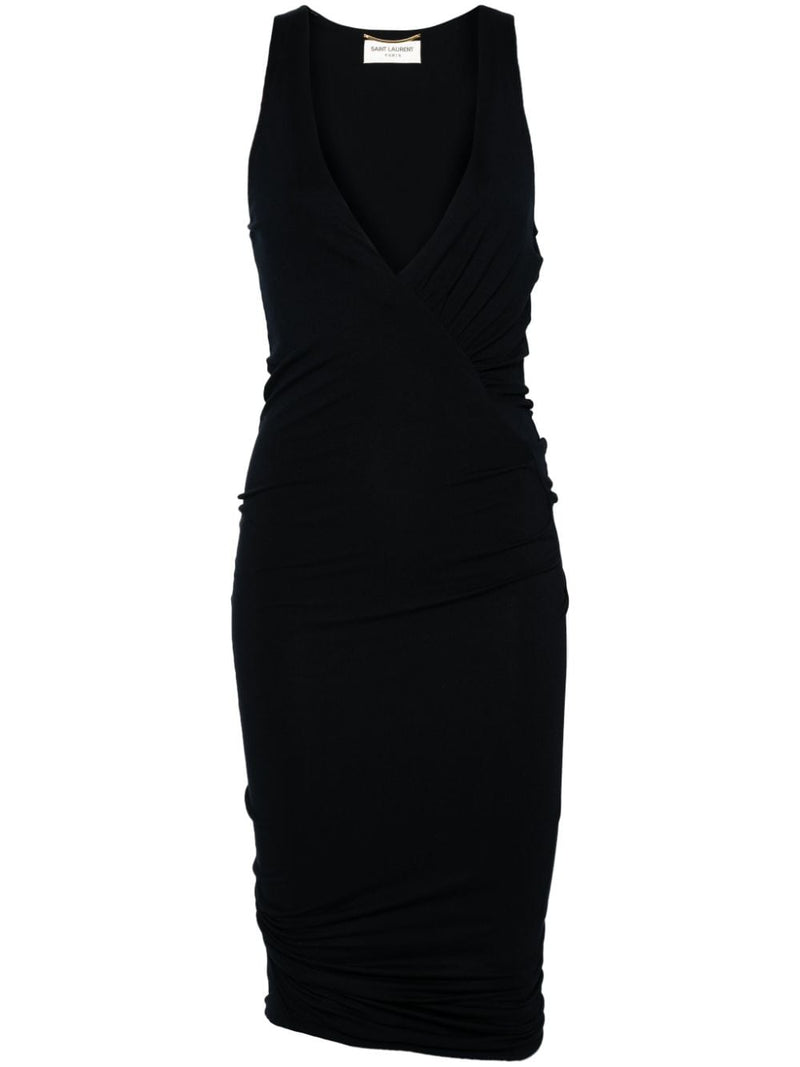 Saint Laurent Saint Laurent ruched V-neck mini dress