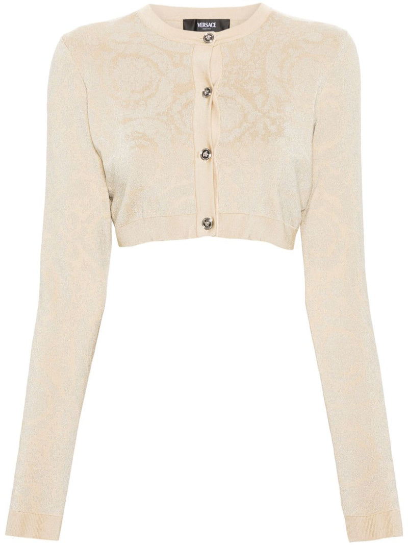 Versace Barocco lurex cropped cardigan | Urbalenti™ NYC