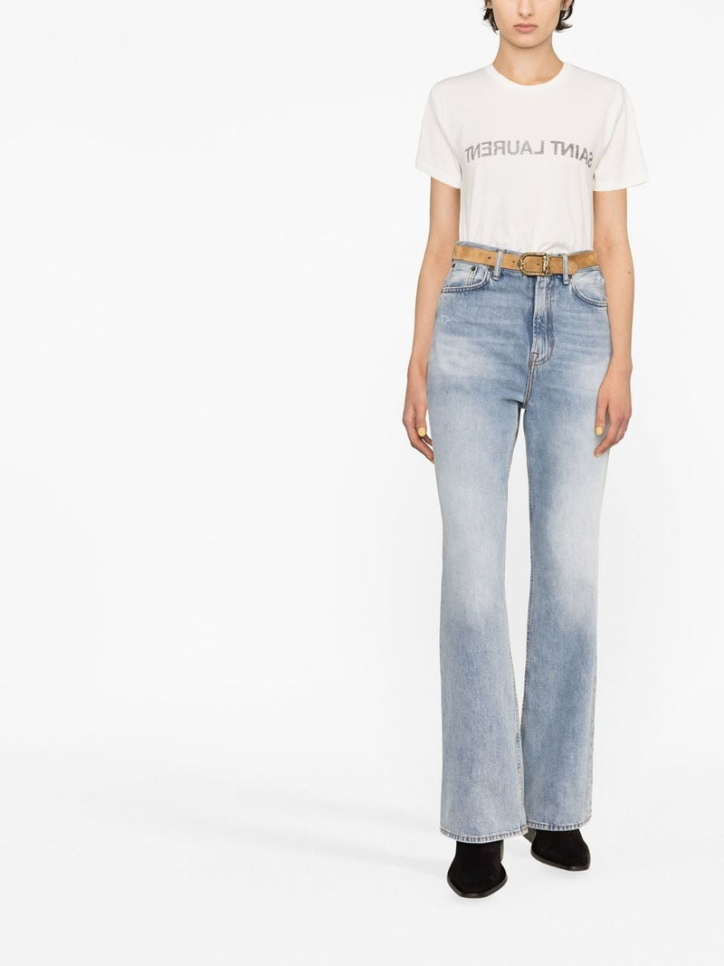 Saint Laurent Reverse Logo Print T-shirt - Cotton | Urbalenti | Urbalent... | Urbalenti™ NYC