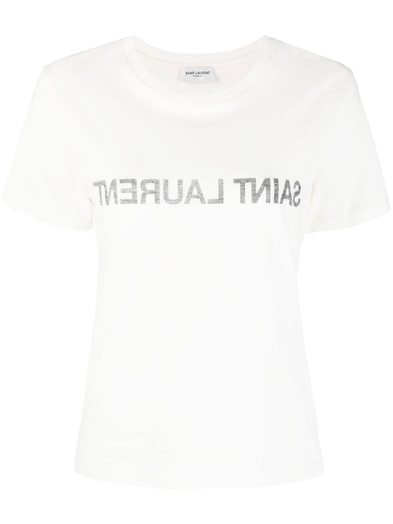 Saint Laurent Reverse Logo Print T-shirt - Cotton | Urbalenti | Urbalent... | Urbalenti™ NYC