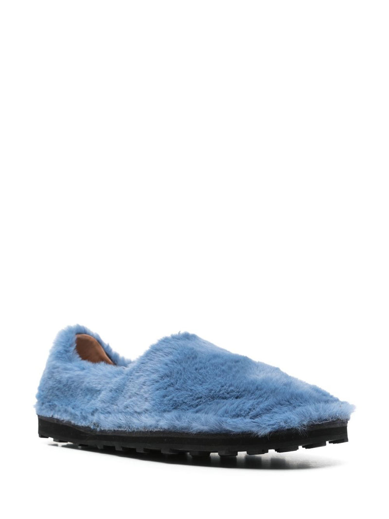 Marni Blue Faux Fur Slip-On Loafers | Urbalenti™ NYC