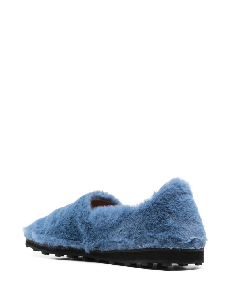 Marni Blue Faux Fur Slip-On Loafers | Urbalenti™ NYC
