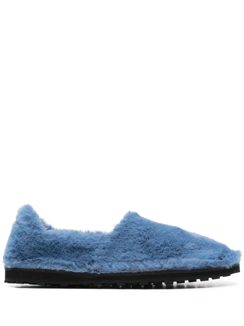 Marni Blue Faux Fur Slip-On Loafers | Urbalenti™ NYC