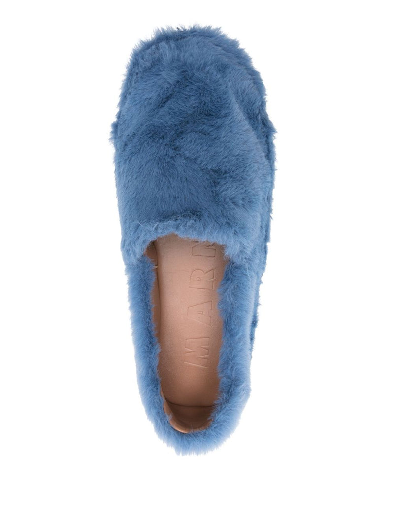 Marni Blue Faux Fur Slip-On Loafers | Urbalenti™ NYC
