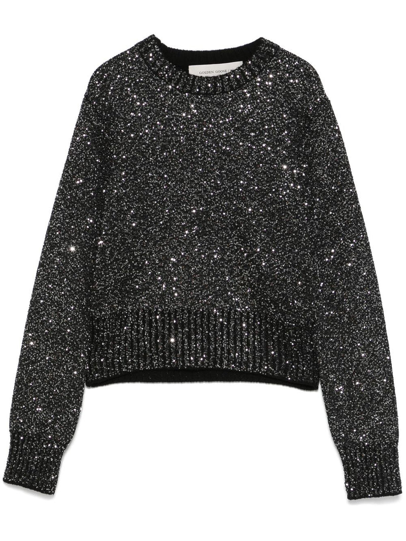 Golden Goose wool blend cropped sweater with all-over sequins | Urbalent... | Urbalenti™ NYC