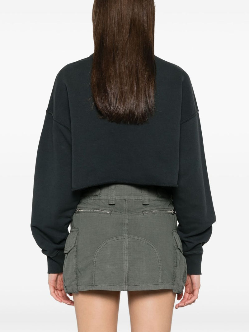 Golden Goose Cropped Cotton Sweatshirt with Crystals on the Front | Urba... | Urbalenti™ NYC