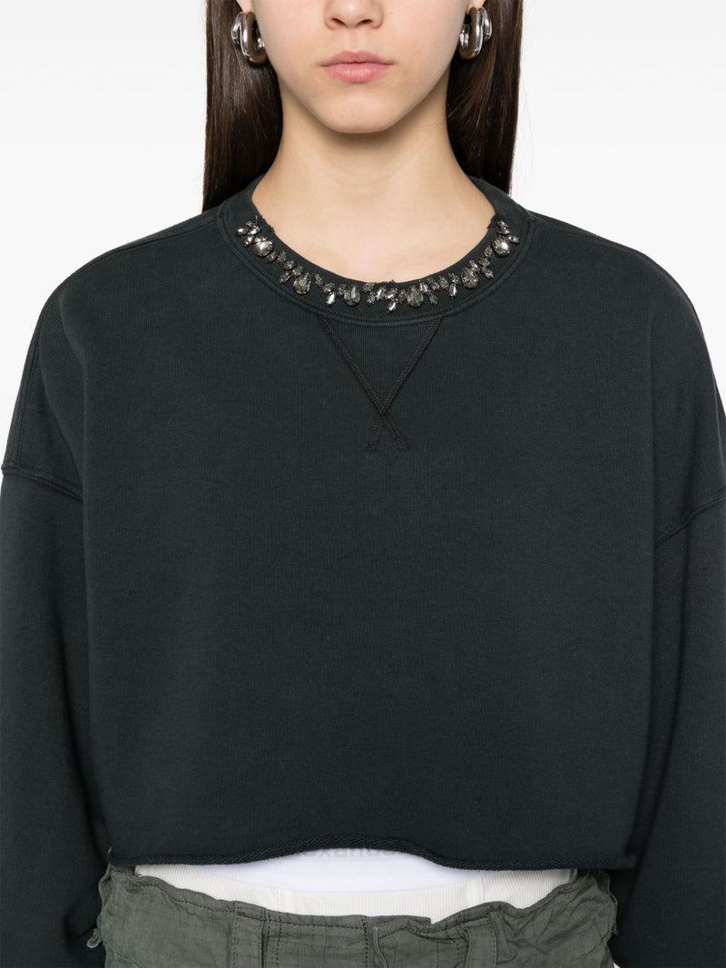 Golden Goose Cropped Cotton Sweatshirt with Crystals on the Front | Urba... | Urbalenti™ NYC
