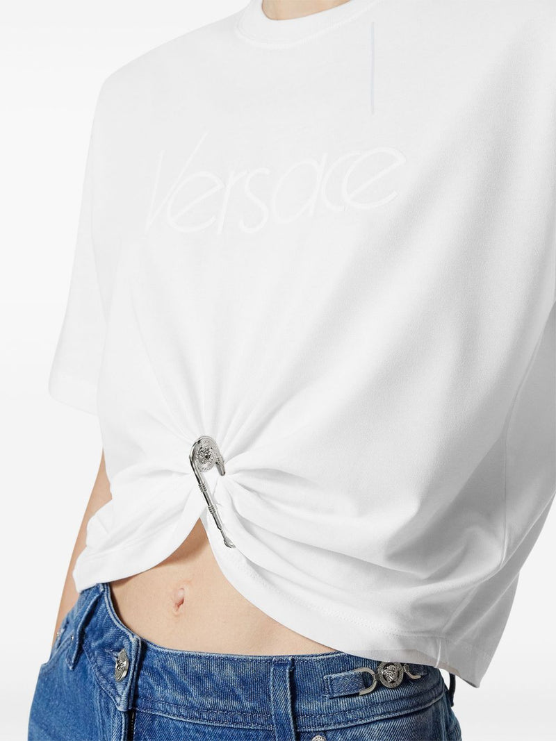 Versace logo-embroidered T-Shirt in white | URBALENTI™