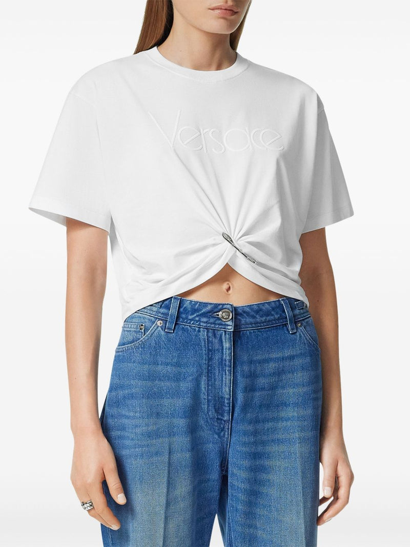 Versace logo-embroidered T-Shirt in white | URBALENTI™