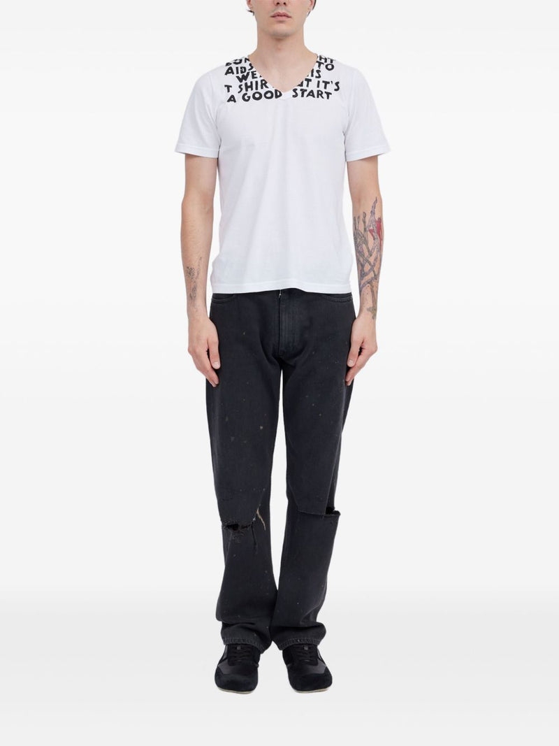 MM6 Maison Margiela V-neck short sleeves straight he... | Urbalenti™ NYC