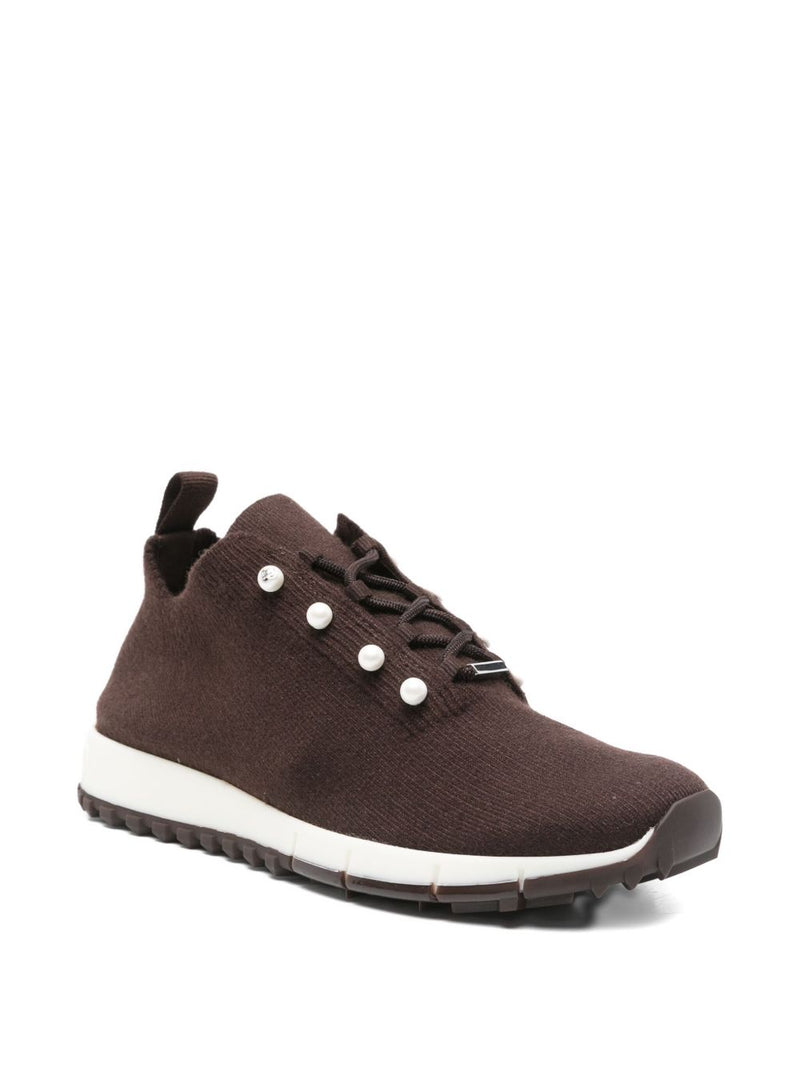 Jimmy Choo Jimmy Choo Veles Cashmere Melange Knit Trainers with Pearl Buttons