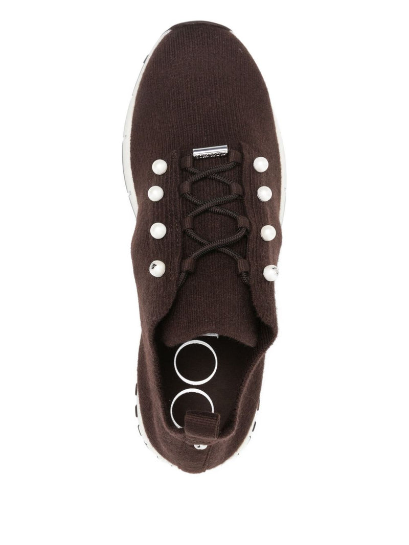 Jimmy Choo Jimmy Choo Veles Cashmere Melange Knit Trainers with Pearl Buttons