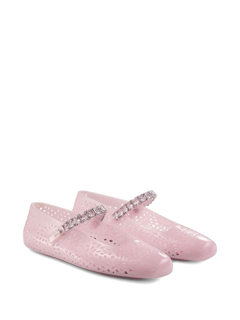 Jimmy Choo The Jelly Ballerina Flats with Crystal Embellishment - Pink R... | Urbalenti™ NYC