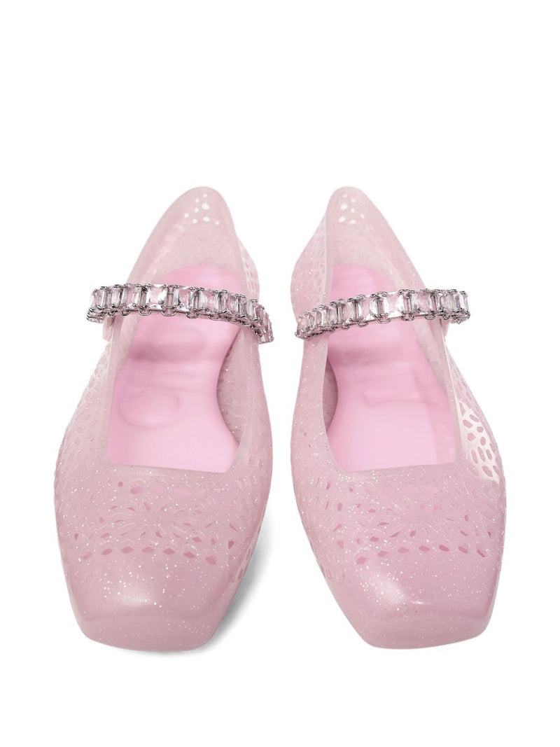 Jimmy Choo The Jelly Ballerina Flats with Crystal Embellishment - Pink R... | Urbalenti™ NYC