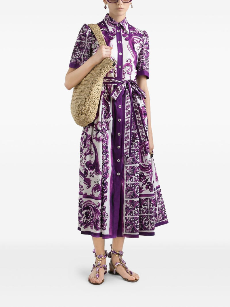 Vestido camisero de popelín con estampado Majolica de Dolce & Gabbana | URBALENTI™
