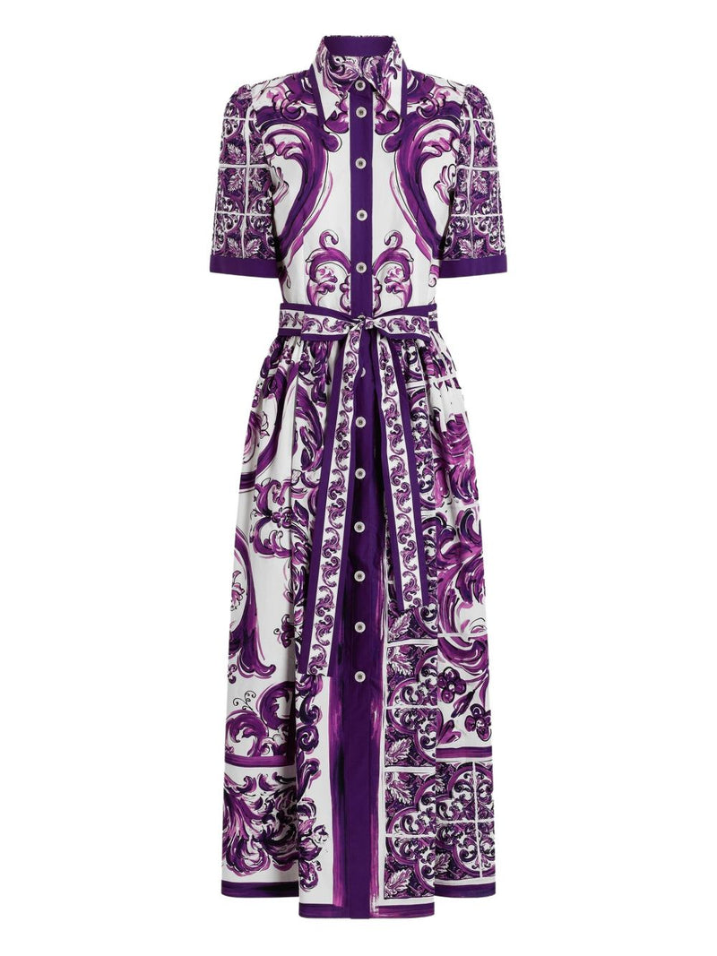 Vestido camisero de popelín con estampado Majolica de Dolce & Gabbana | URBALENTI™