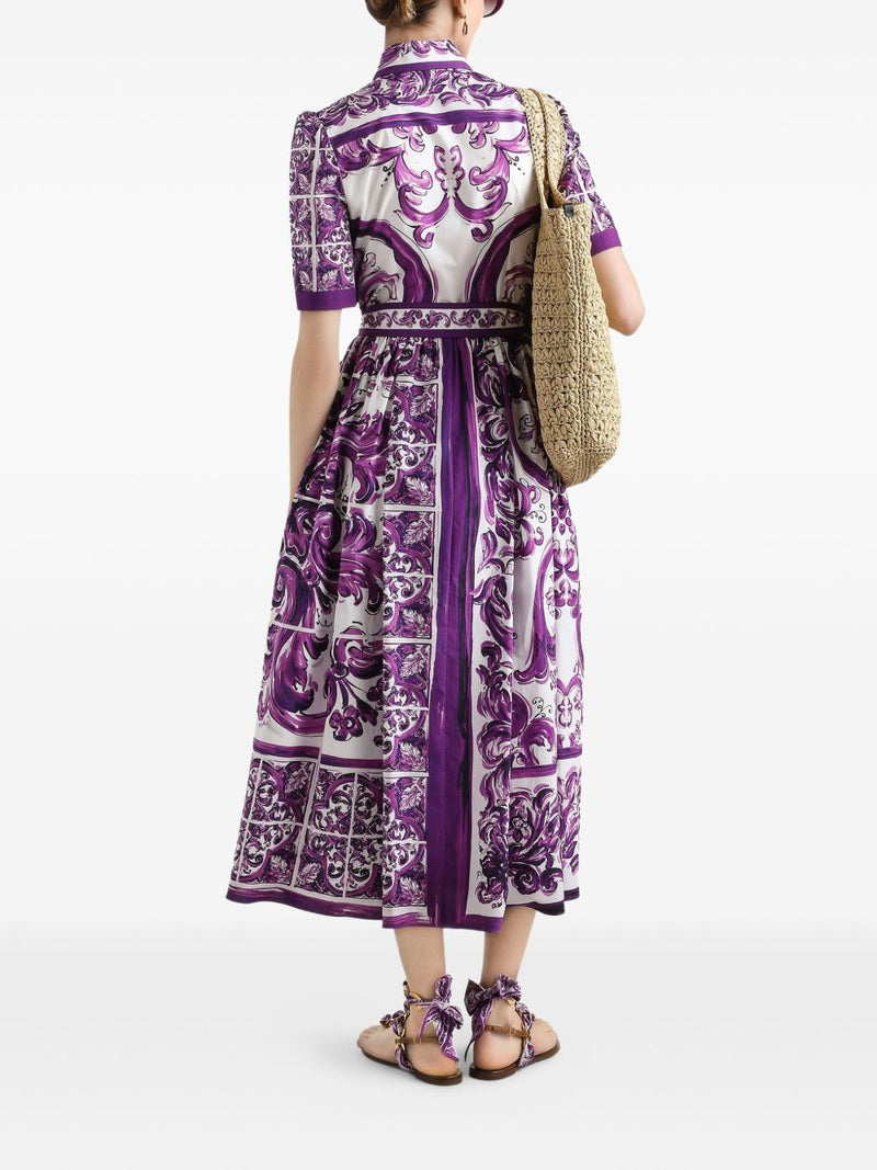 Vestido camisero de popelín con estampado Majolica de Dolce & Gabbana | URBALENTI™