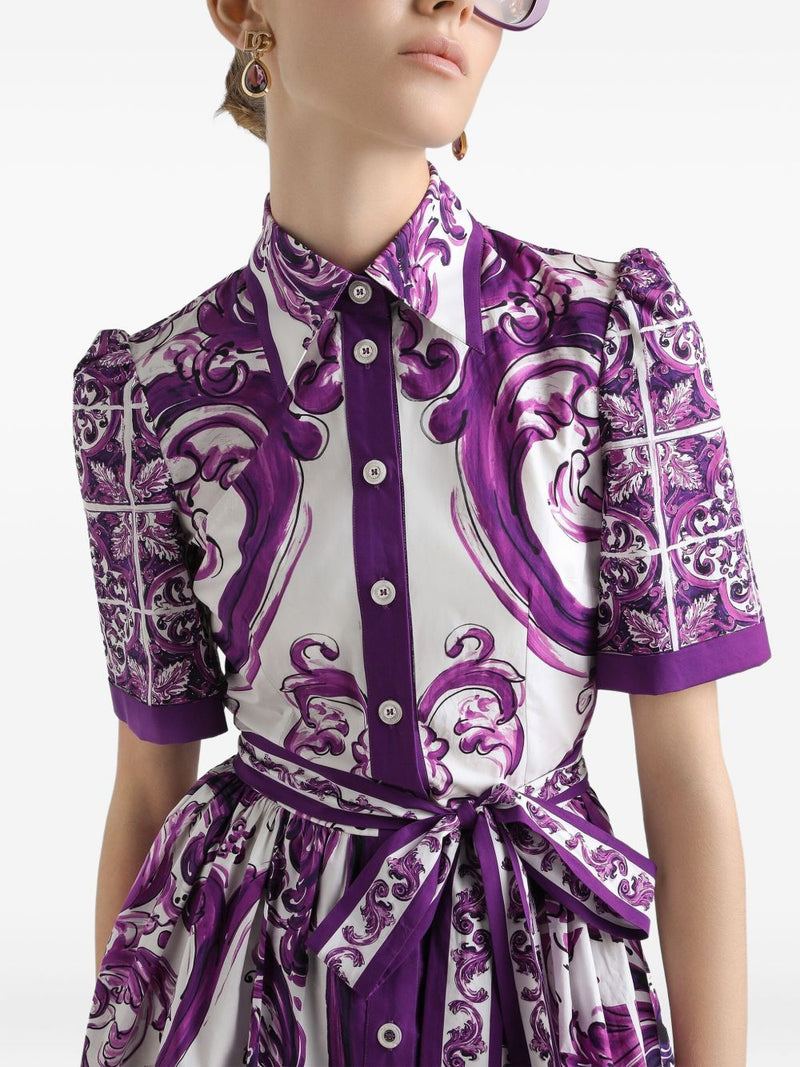 Vestido camisero de popelín con estampado Majolica de Dolce & Gabbana | URBALENTI™