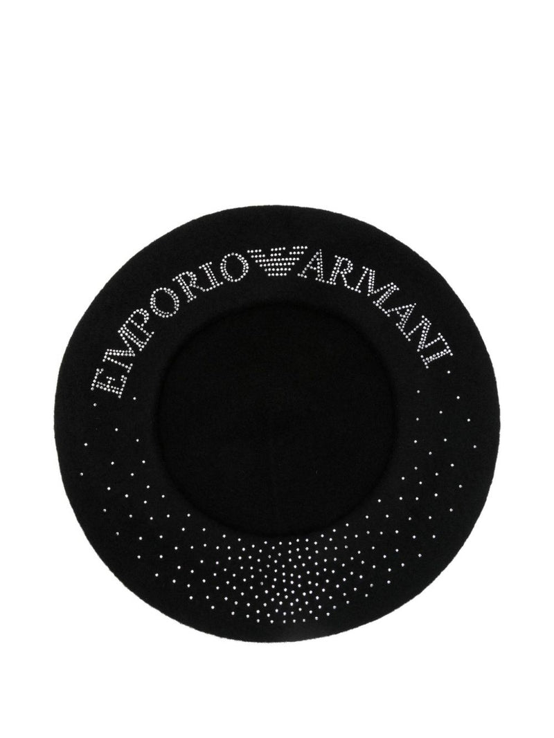 Emporio Armani Wool beret with micro-studded logo | Urbalenti | Urbalent... | Urbalenti™ NYC